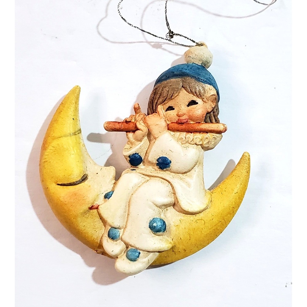 Vtg Anri Juan Ferrandiz Italy Mini Clown Moon Playing Flute Christmas Ornament